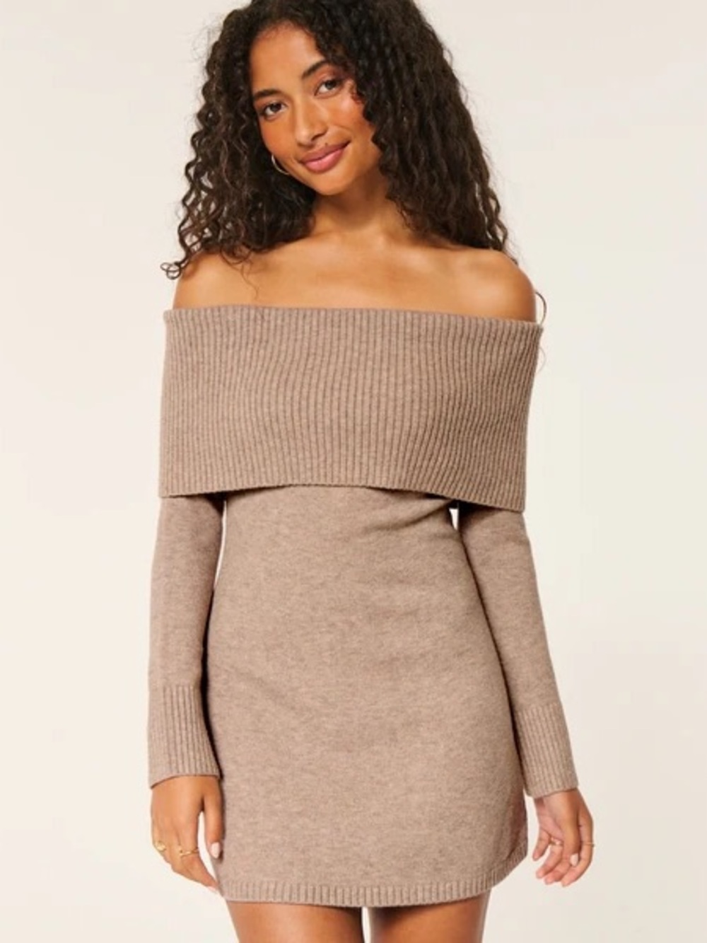 Hollister Brown Off-the-Shoulder Ribbed Sweater